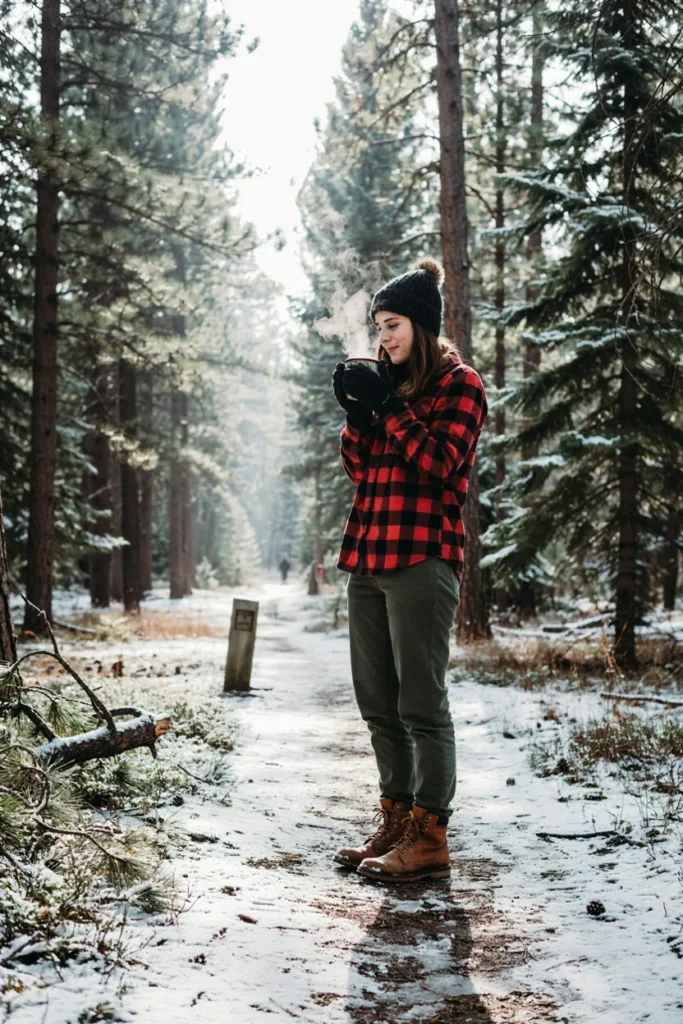 Red Plaid Shirt with Green Corduroy Pants