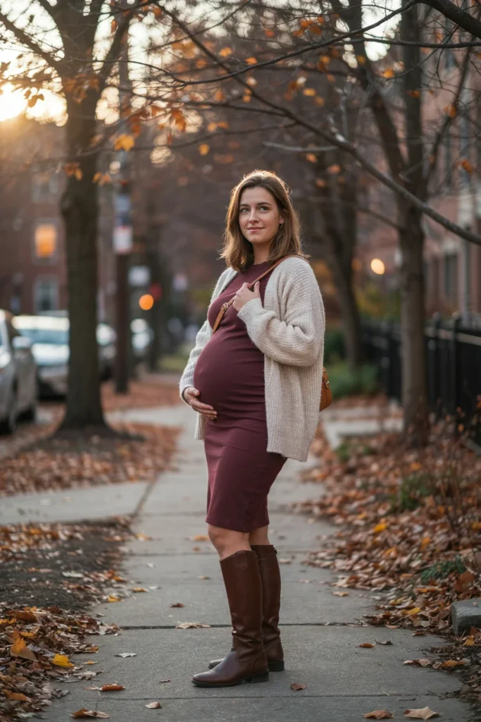 Ribbed Bodycon Maternity Dress with Cardigan