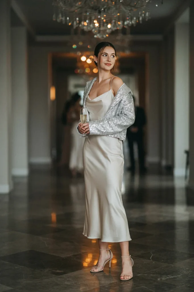 Satin Slip Dress with Sequin Jacket