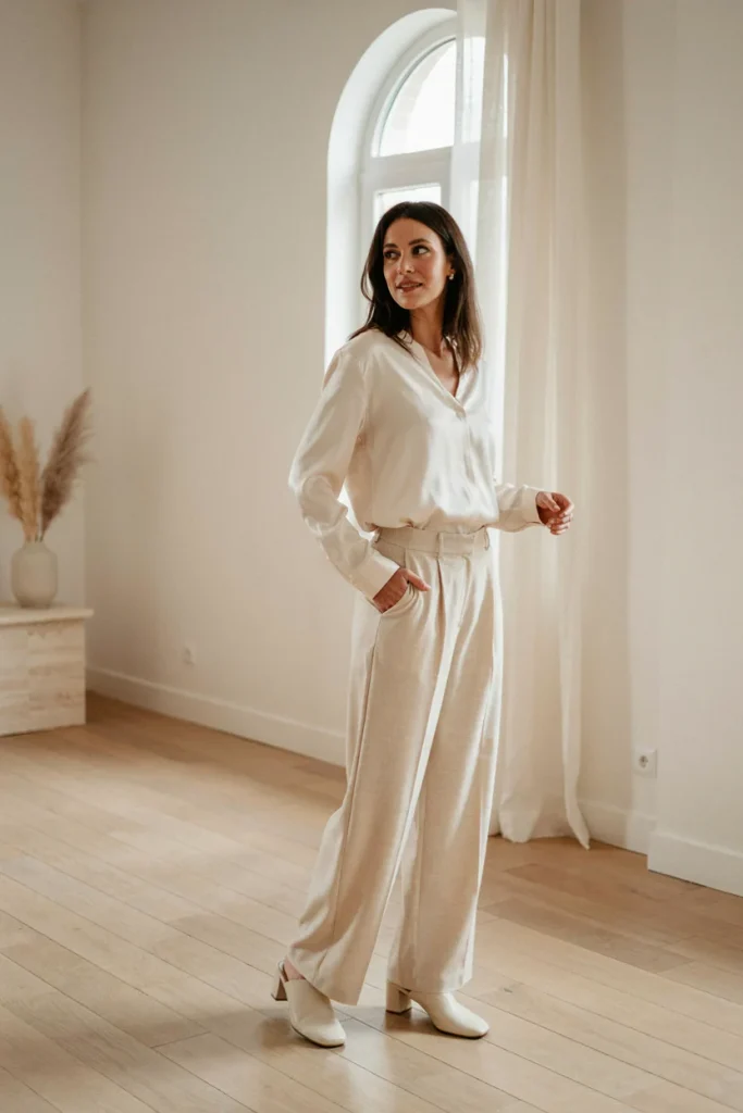 Silk Blouse with Wide-Leg Pants