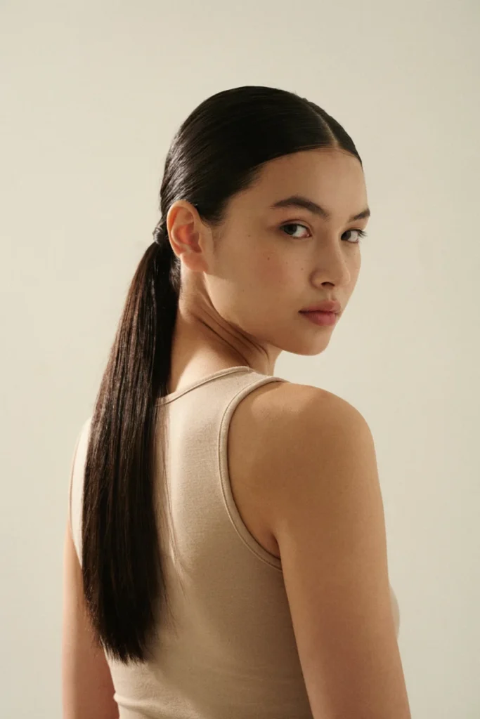 Low Maintenance Hairstyles Simple Middle-Part Ponytail