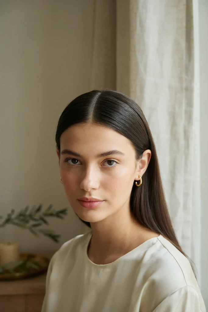 Sleek Straight Hair with Middle Part