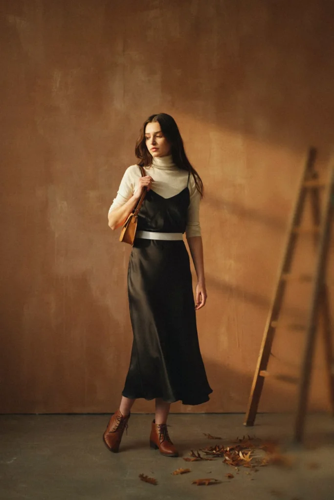 Slip Dress Layered with Turtleneck