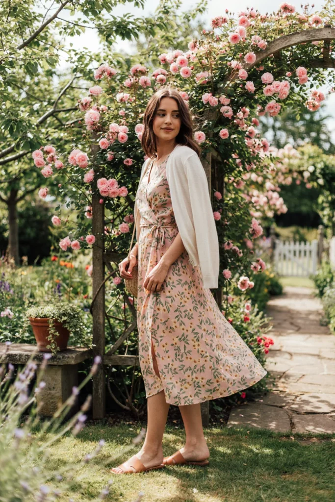 Outfits for Women Over 50 Soft Floral Wrap Dress