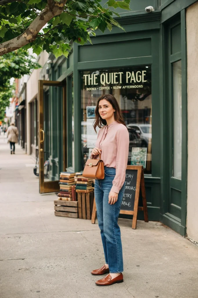 Straight Jeans with Blouse and Loafers