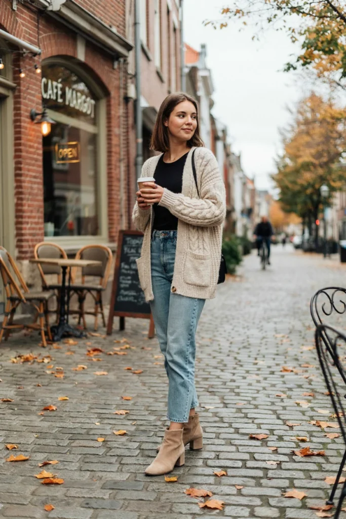Straight Jeans with Cardigan