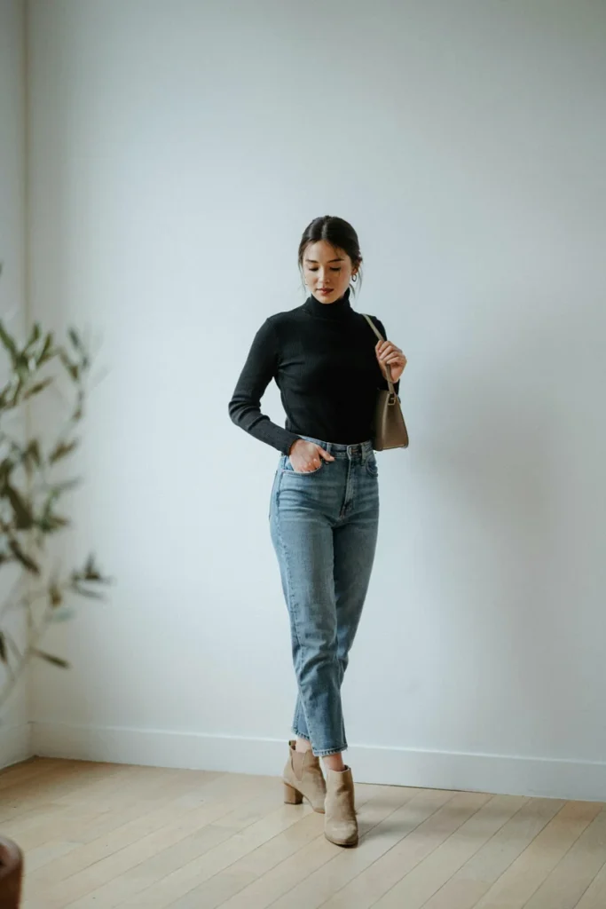 Straight-Leg Jeans with Turtleneck