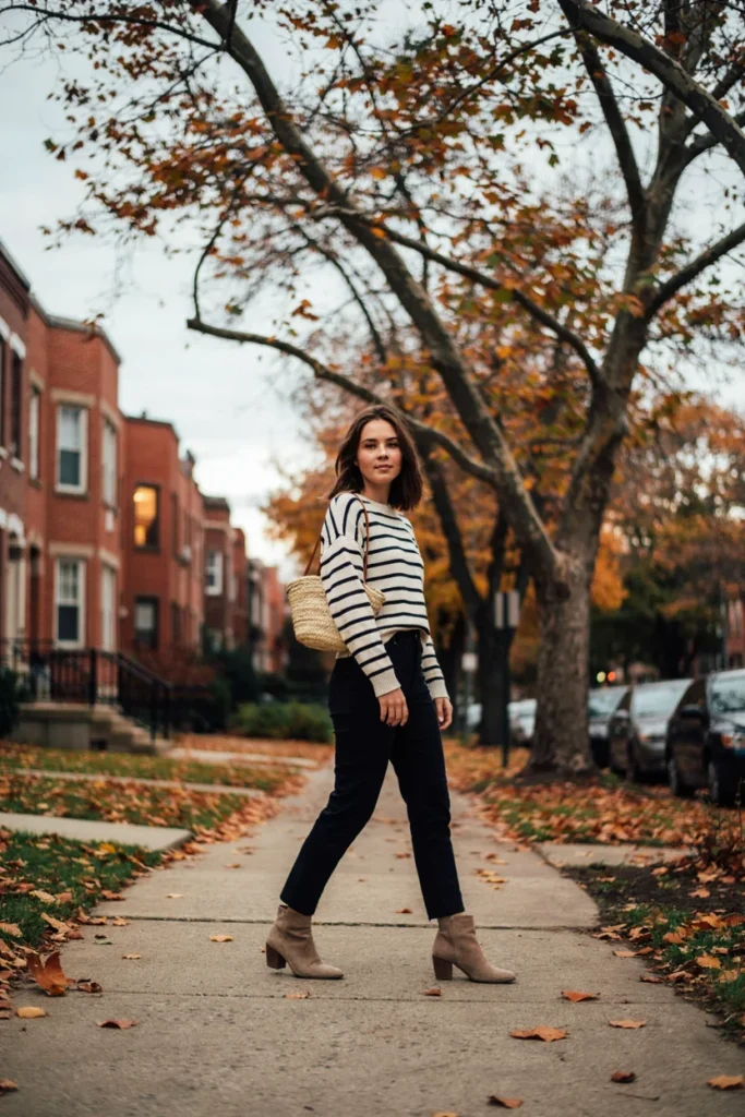 Striped Sweater with Ankle Boots
