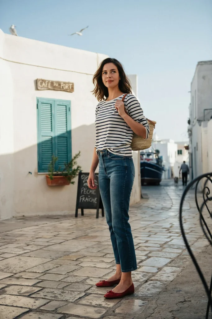 Striped Top with Straight-Leg Jeans