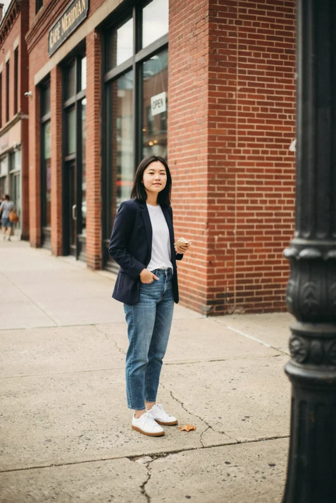 Structured Blazer with Straight-Leg Jeans