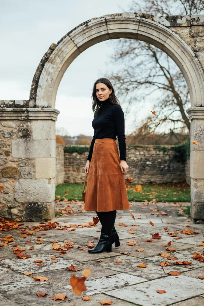 Suede Skirt with Turtleneck