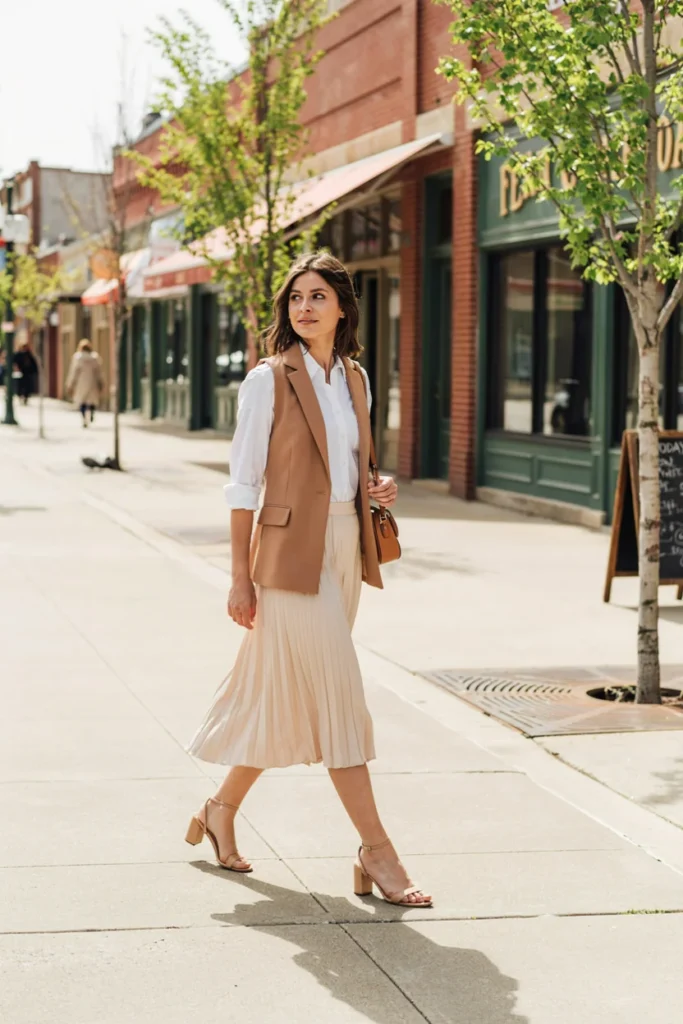Tailored Vest with Midi Skirt