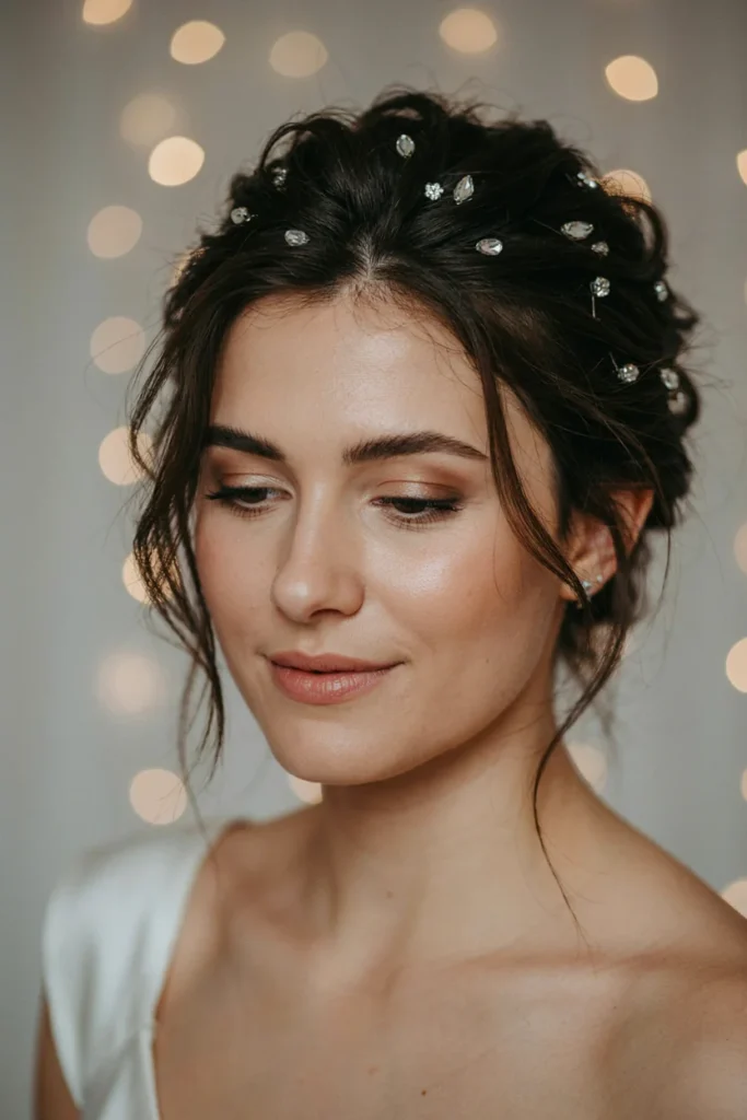 Textured Updo with Rhinestone Pins