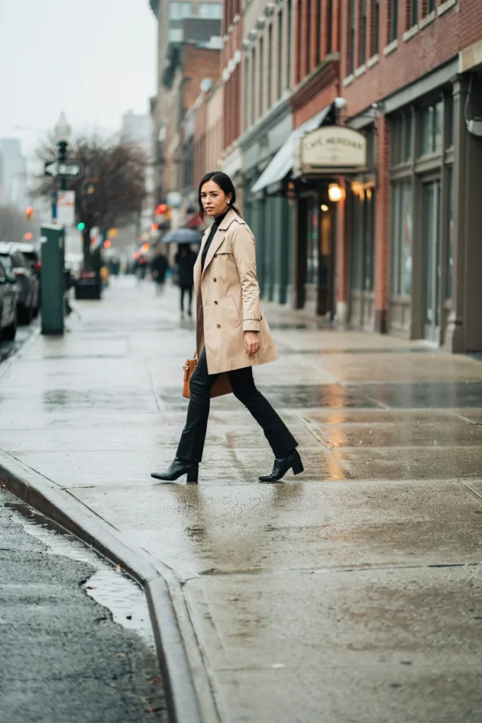 Trench Coat Over Flared Leggings
