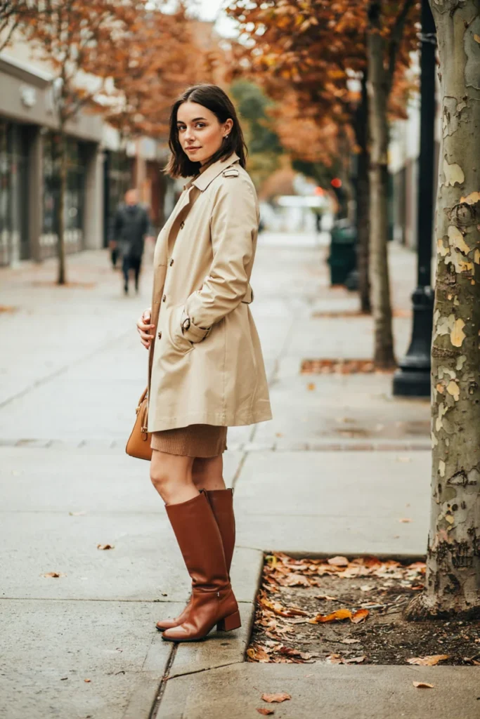 Trench Coat Over Sweater Dress