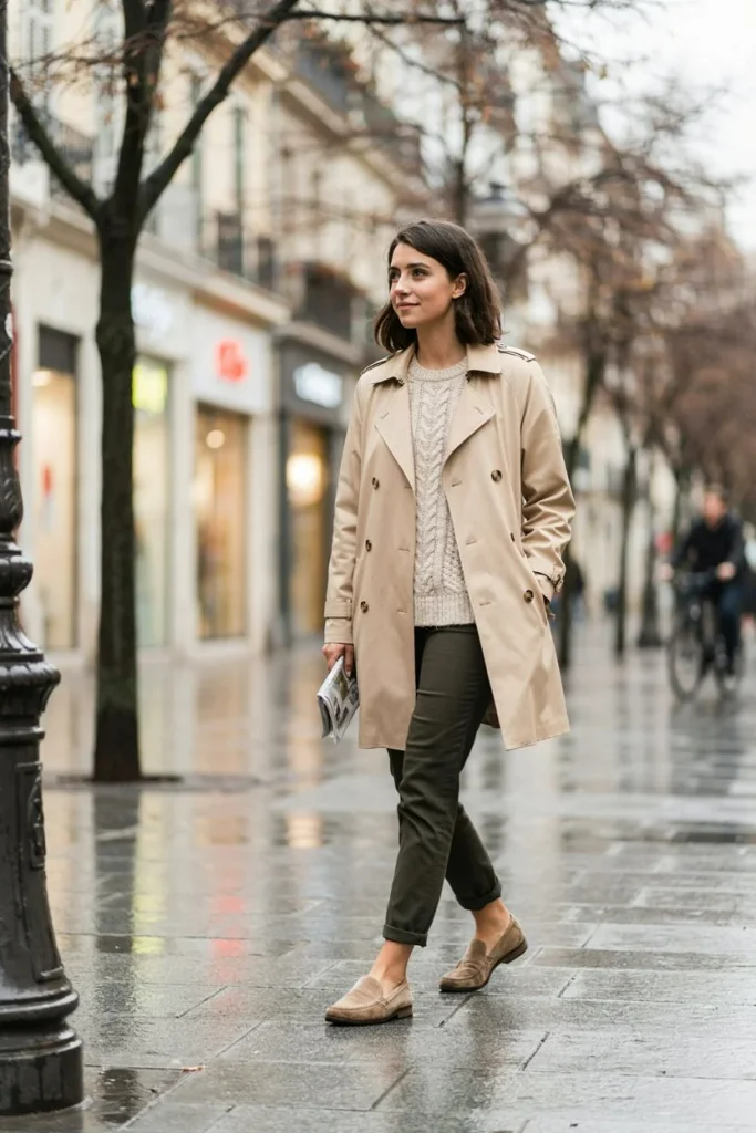 Trench Coat over Sweater