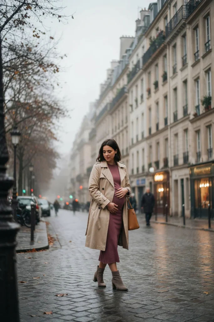 Trench Coat with Bump-Friendly Dress