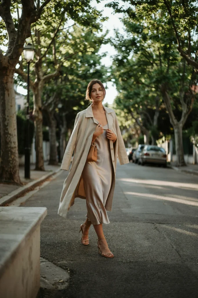 Trench Coat with Slip Dress