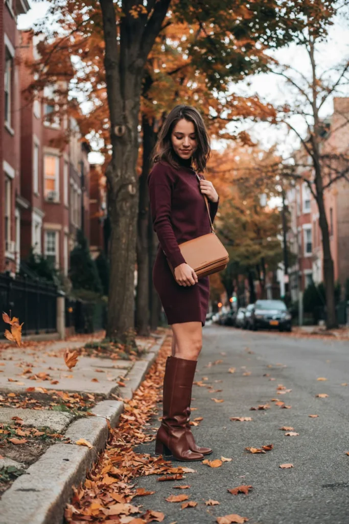 Turtleneck Sweater Dress with Tall Boots