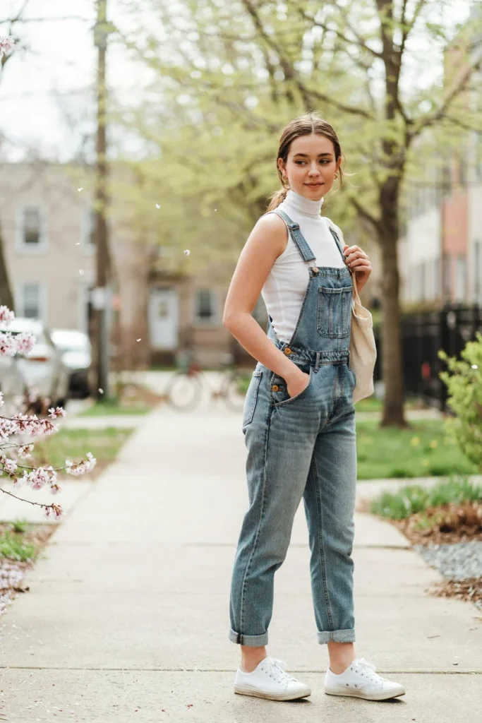 Turtleneck under Overalls