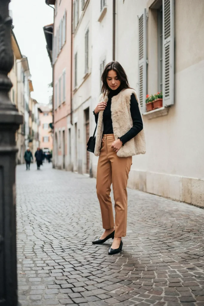 Turtleneck with Faux Fur Vest