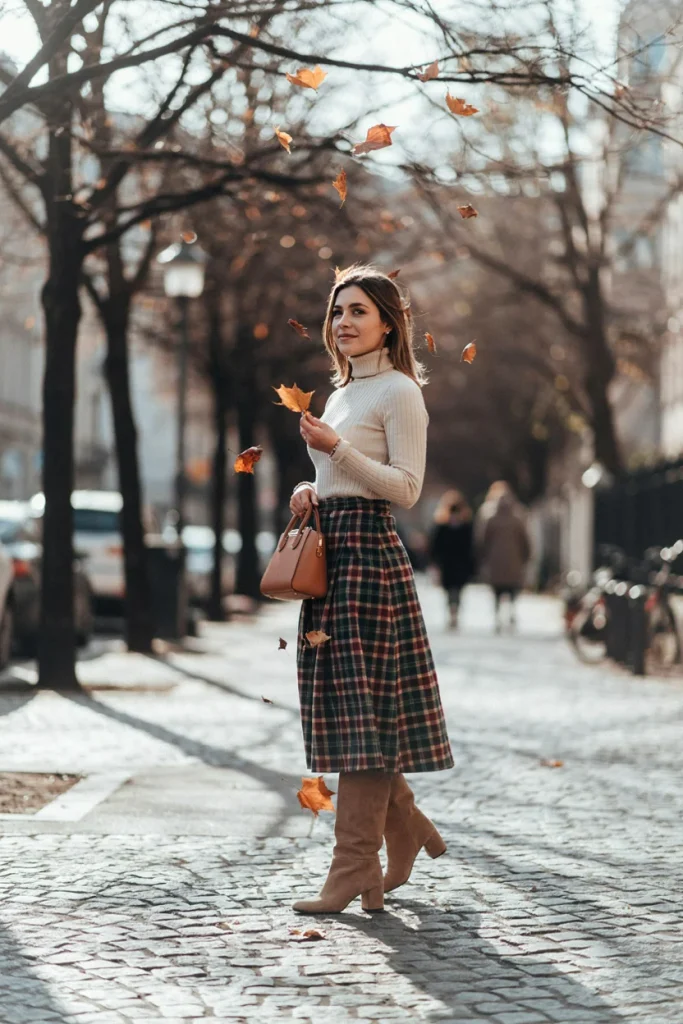 Outfits for Women Over 40 Turtleneck with Midi Skirt
