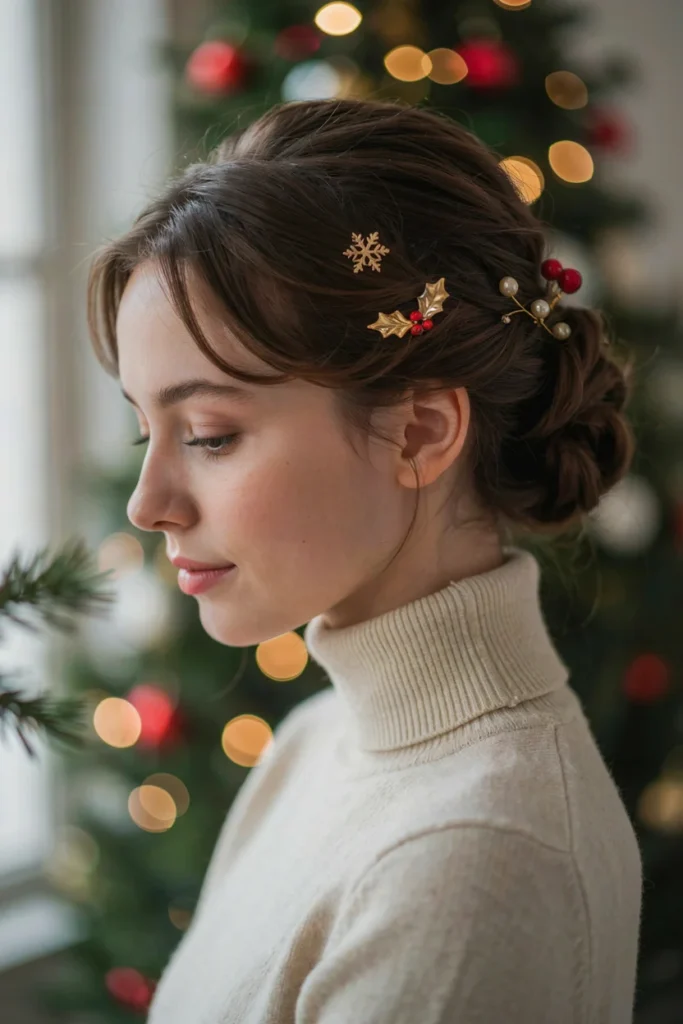 Twisted Updo with Holiday Pins