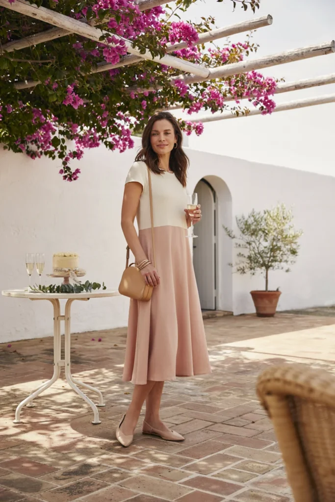 Two-Tone Midi Dress for Sophisticated Color Blocking