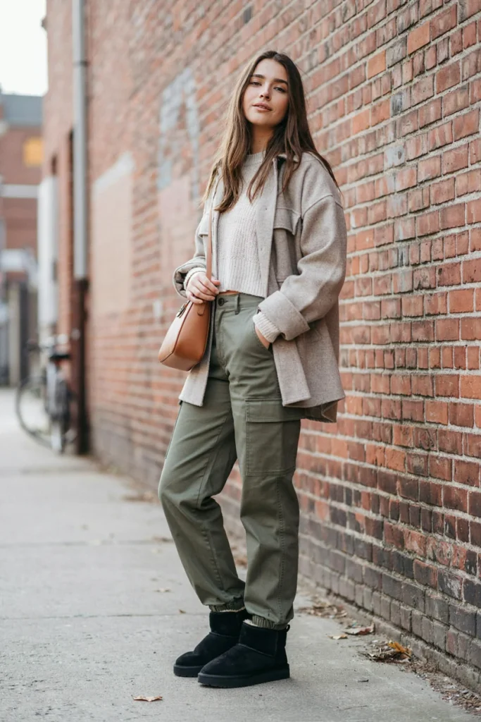 Ugg Boots with Cargo Pants and Crop Top