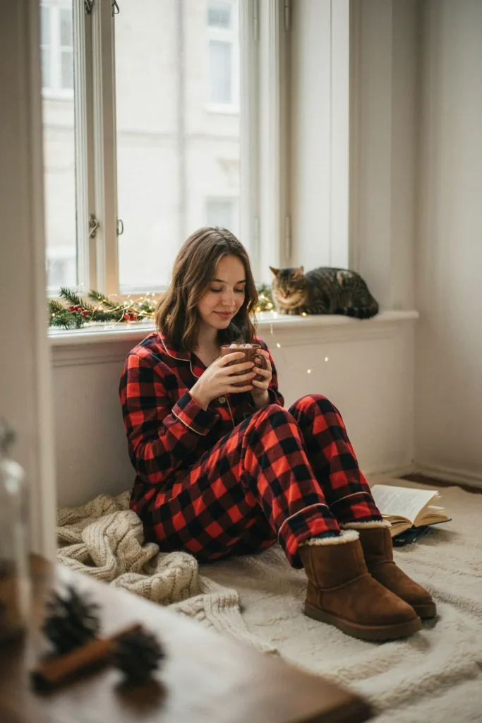 Ugg Boots with Flannel Pajama Set