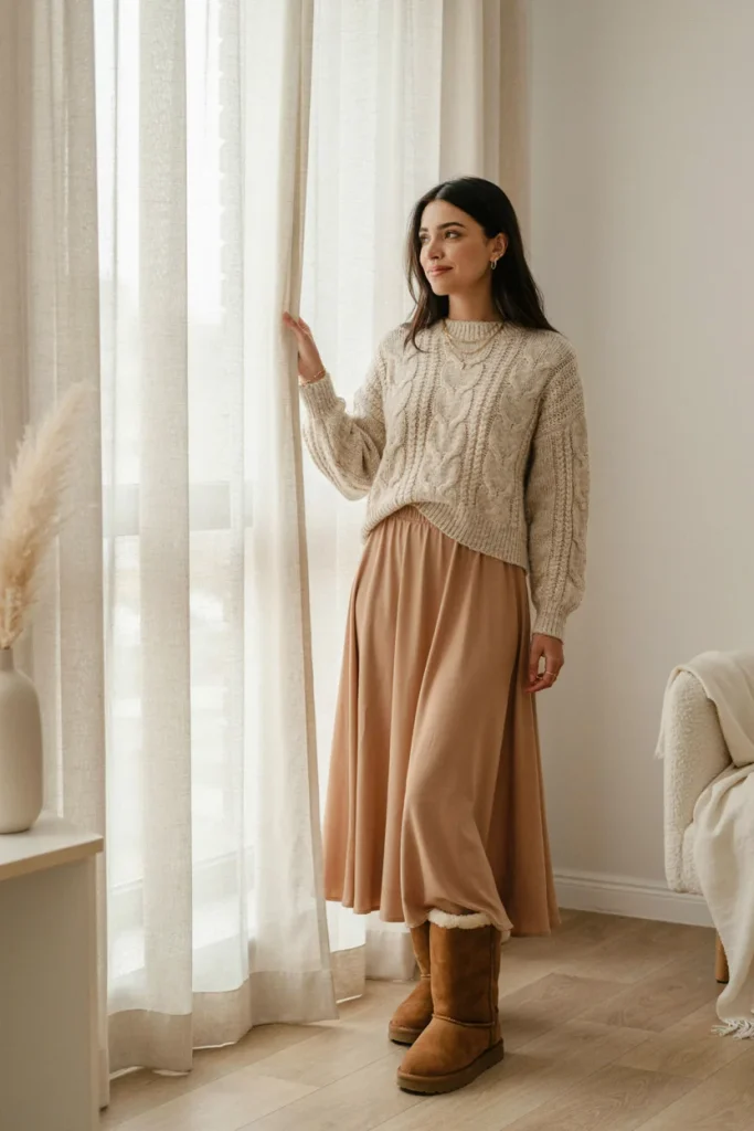 Ugg Boots with Maxi Skirt and Sweater