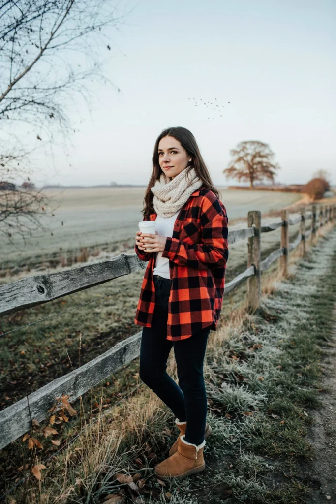  Cozy Casual Ugg Outfits 2026 Ugg Boots with Plaid Flannel and Skinny Jeans