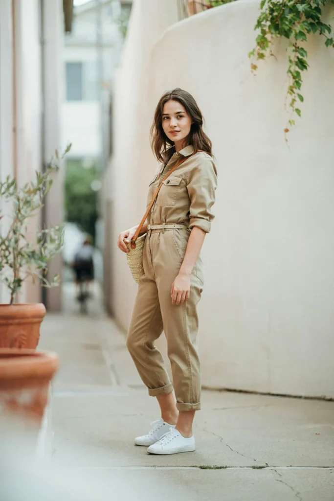Utility Jumpsuit with Sneakers