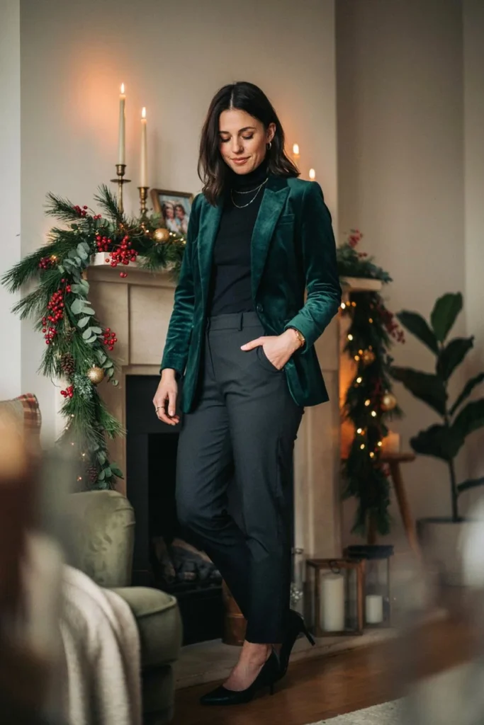 Velvet Blazer with Turtleneck
