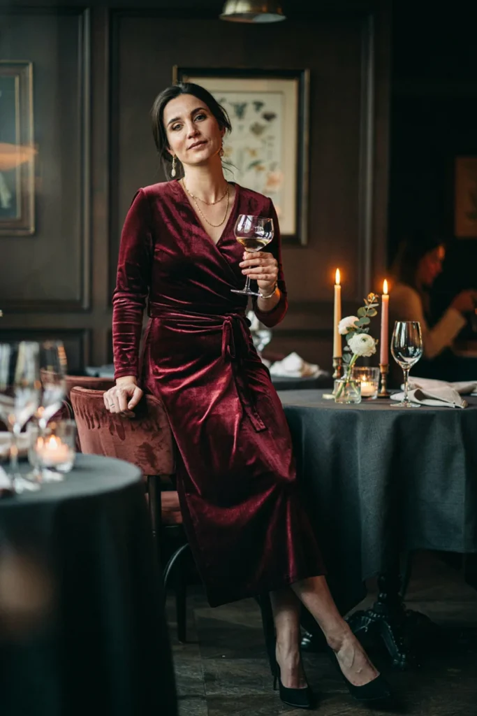 Velvet Wrap Dress for Rich Textural Elegance