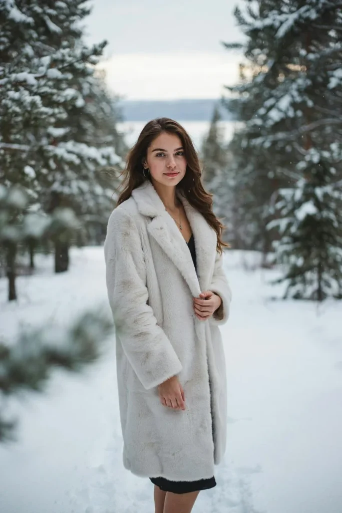 White Faux Fur Coat Ensemble