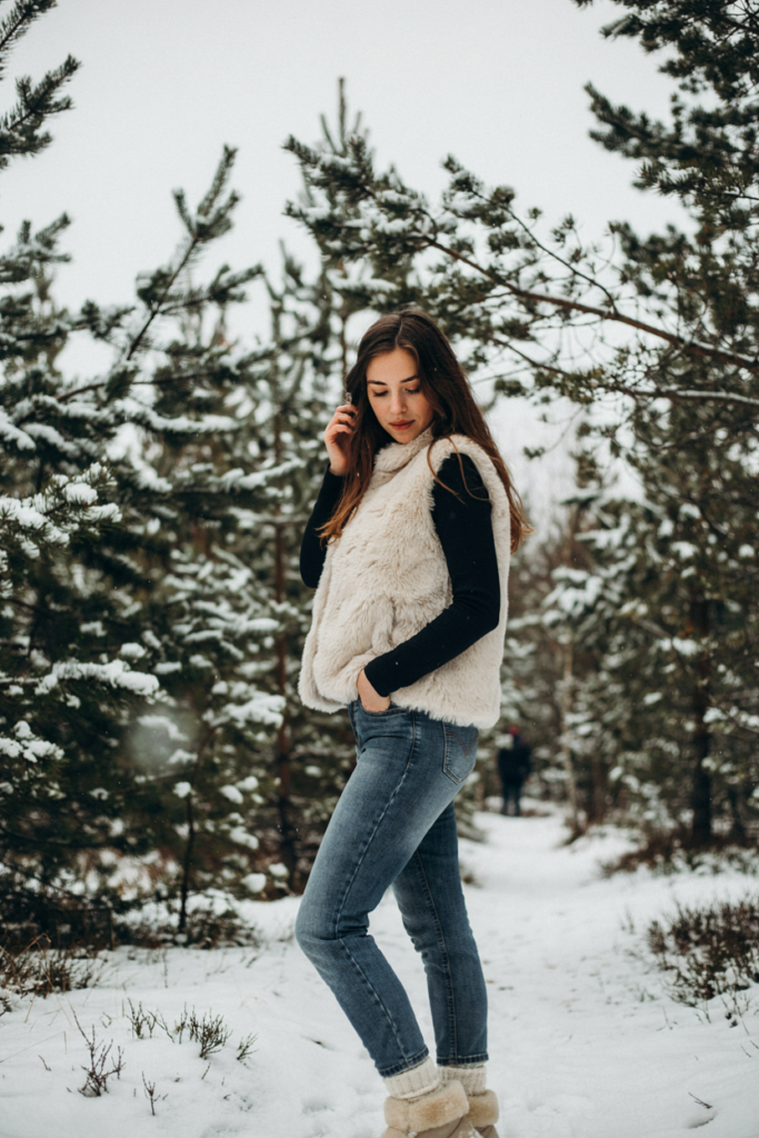 White Faux Fur Vest Outfit