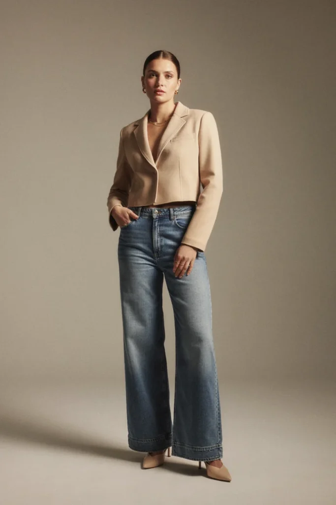 Wide-Leg Denim with Cropped Blazer