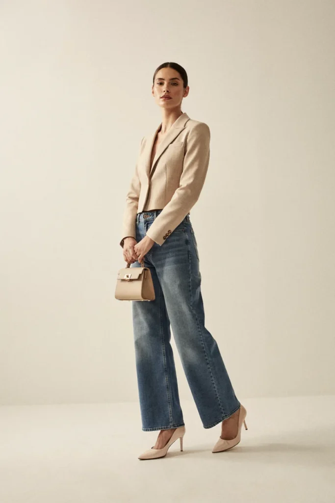 Wide-Leg Jeans with Cropped Blazer