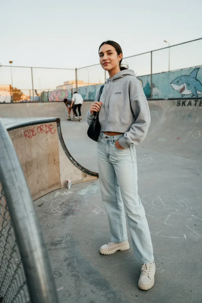 Wide-Leg Jeans with Cropped Hoodie