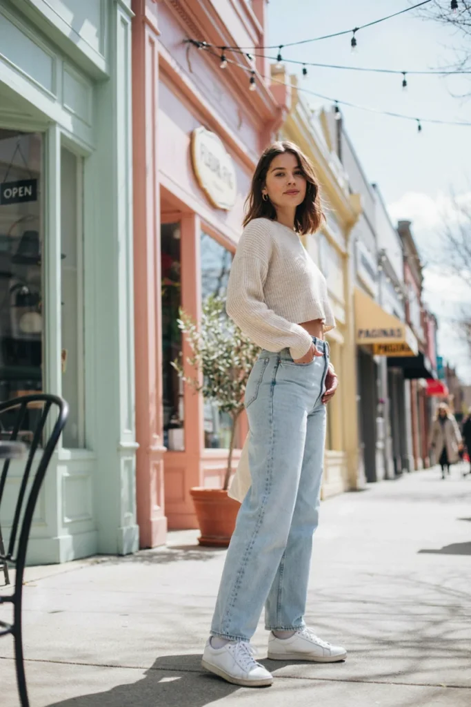 Wide-Leg Jeans with Cropped Sweater