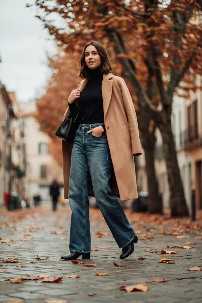 Wide-Leg Jeans with Turtleneck