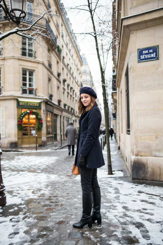 Wool Peacoat with Beret