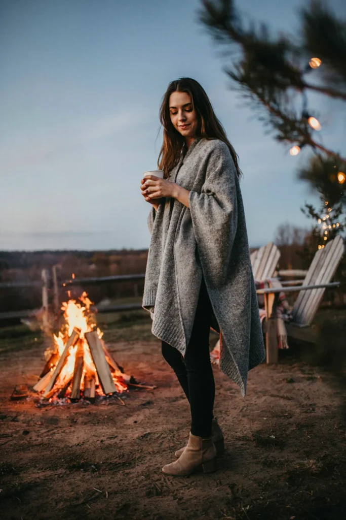Wool Poncho Over Leggings