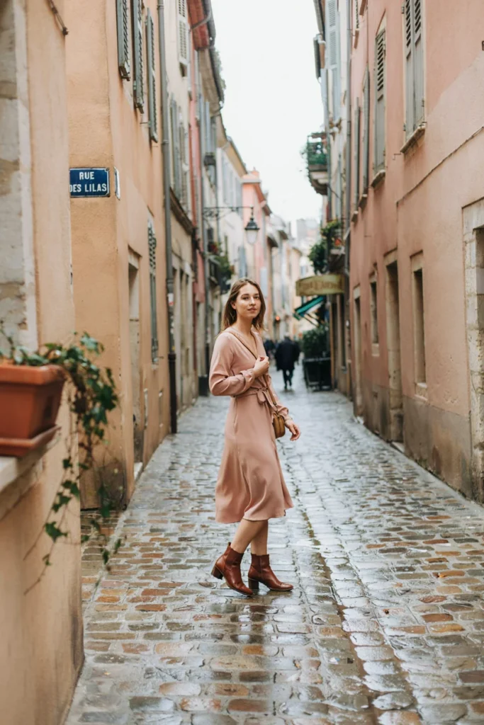 Wrap Dress with Ankle Boots