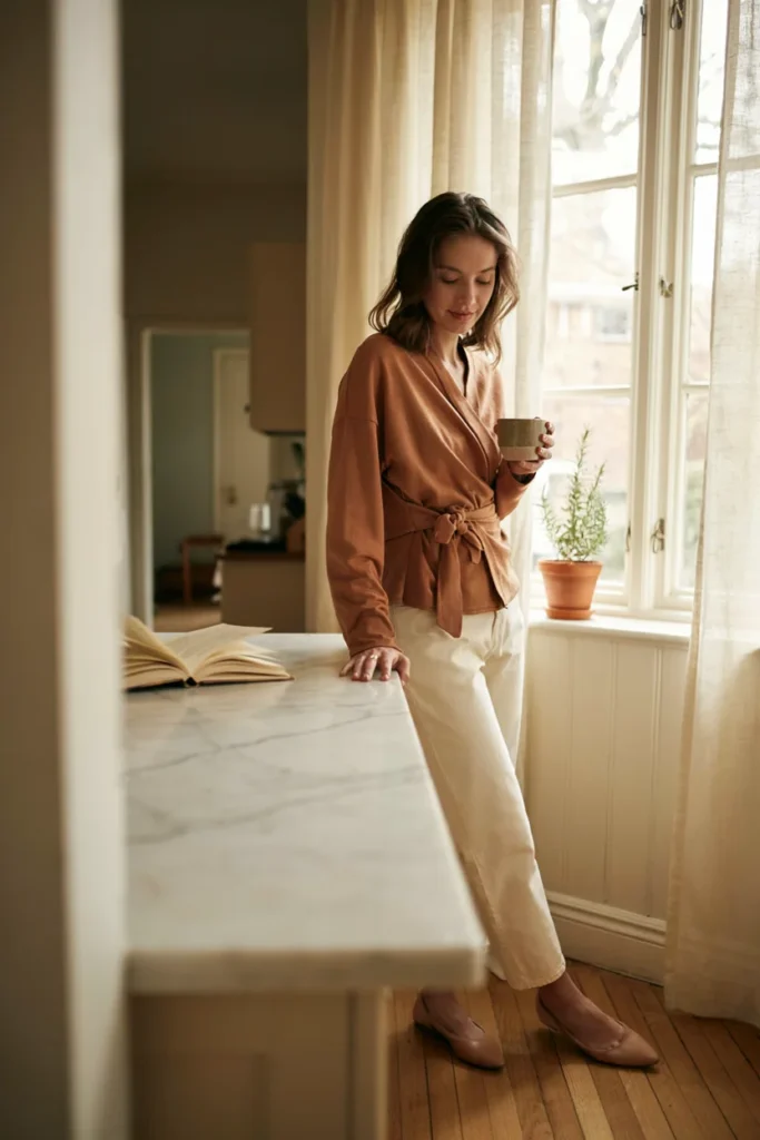  Wrap Sweater with Ankle-Length Trousers
