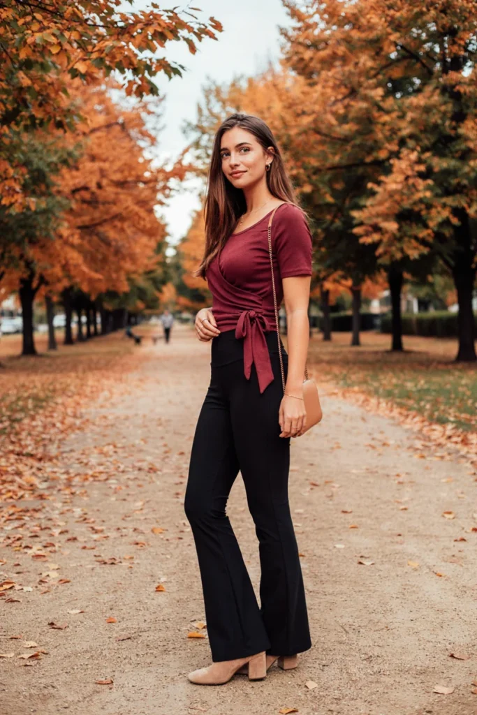 Wrap Top with Flared Leggings