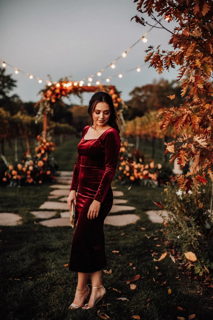  Burgundy Velvet Midi Dress
