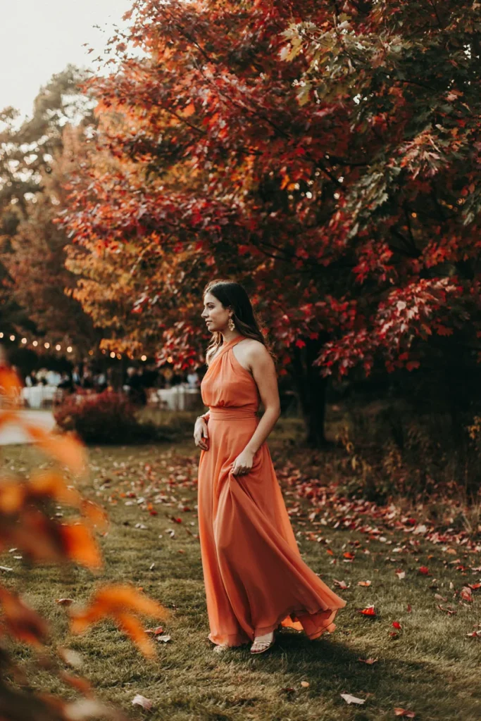  Burnt Orange Halter Gown