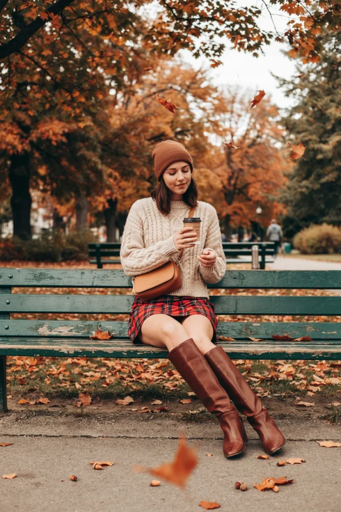 Cable-Knit Sweater & Plaid Skirt